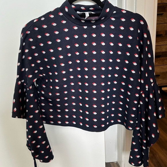 Polka Dot Cropped Tutleneck Top with Tie Sleeves - Picture 6 of 8